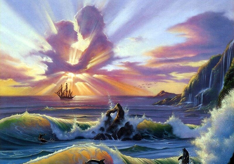 Sailboat in Ocean — Purple