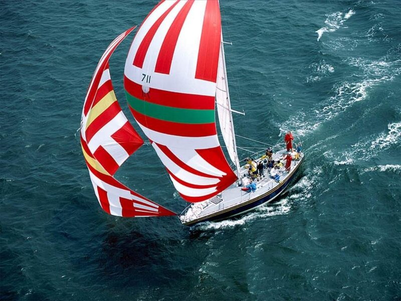 Sailboat in Ocean — Red