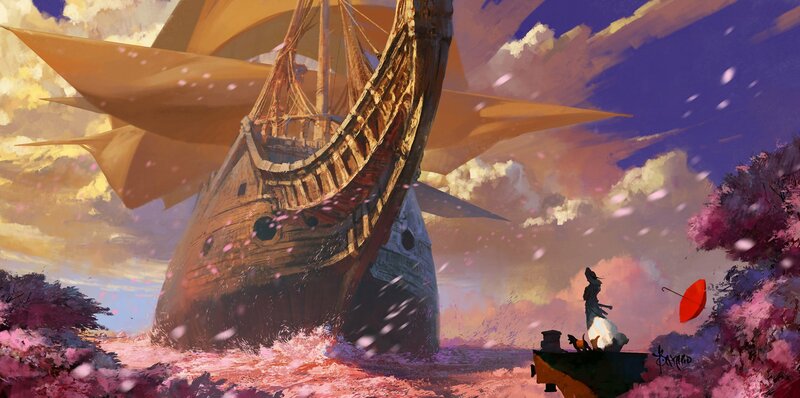 Sailboat in Pink Water