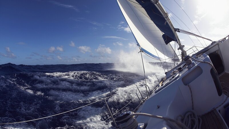 Sailboat in Rough Sea — Blue