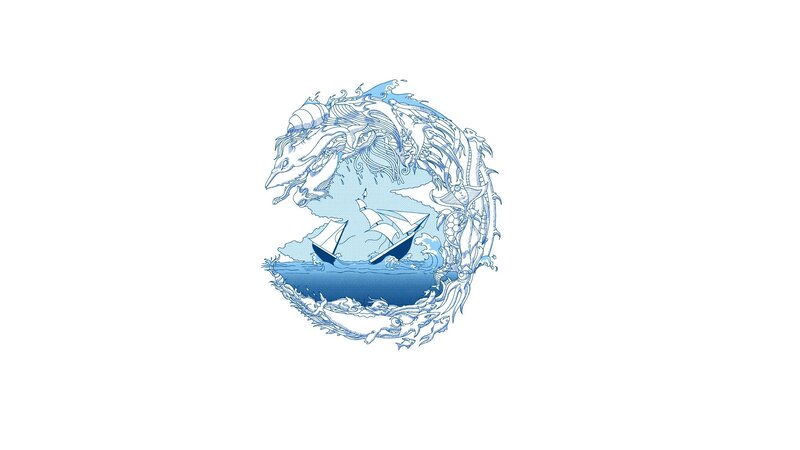 sailboat in sea monster circle