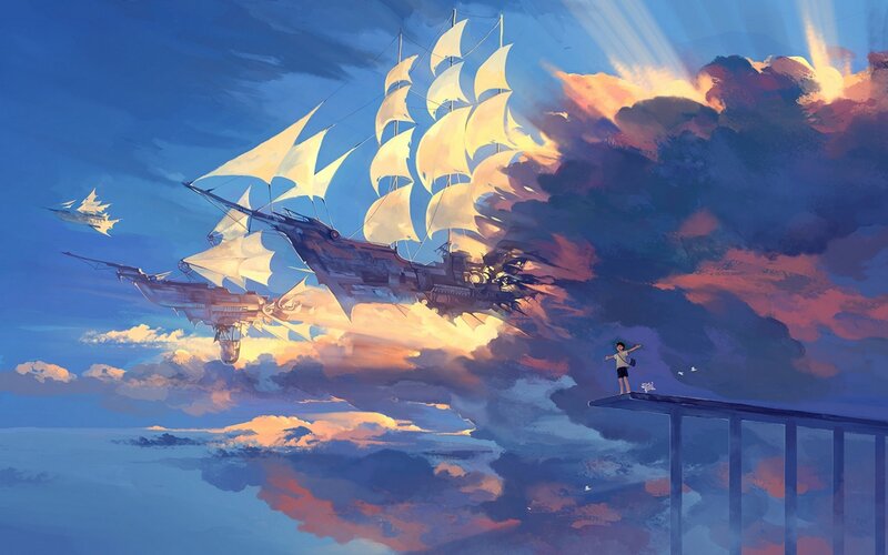 Sailboat in Sky — Blue