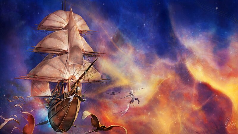 Sailboat in Space — Blue
