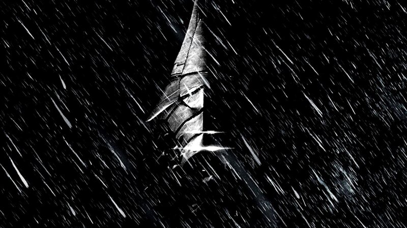 Sailboat in Storm — Black, Dramatic, Night