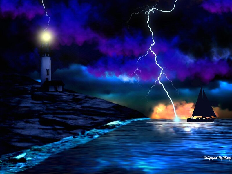 Sailboat in Storm — Blue
