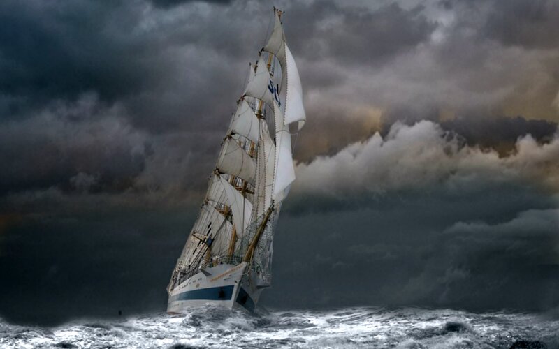 Sailboat in Storm — Gray, Dramatic