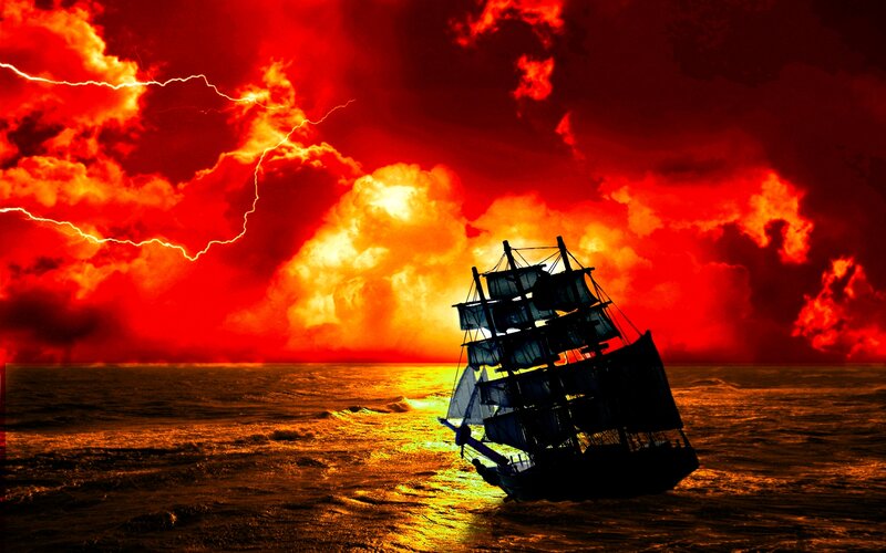 Sailboat in Storm — Red