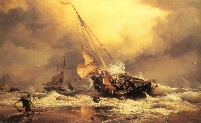 Sailboat in Storm — Yellow, Dramatic