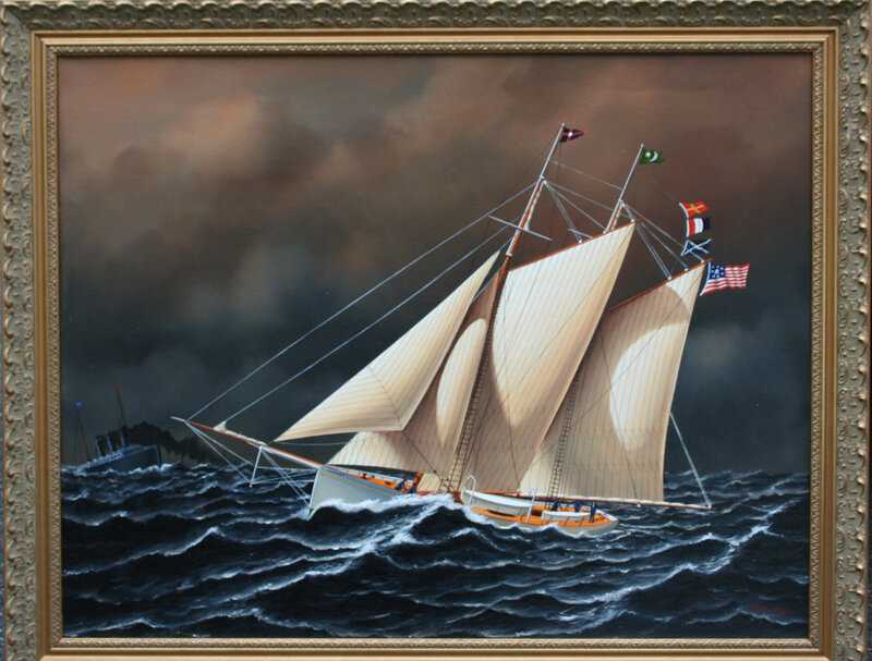 Sailboat in Stormy Sea — Blue