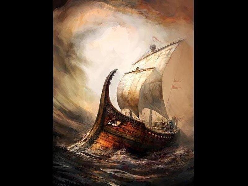 Sailboat in Stormy Sea — Brown