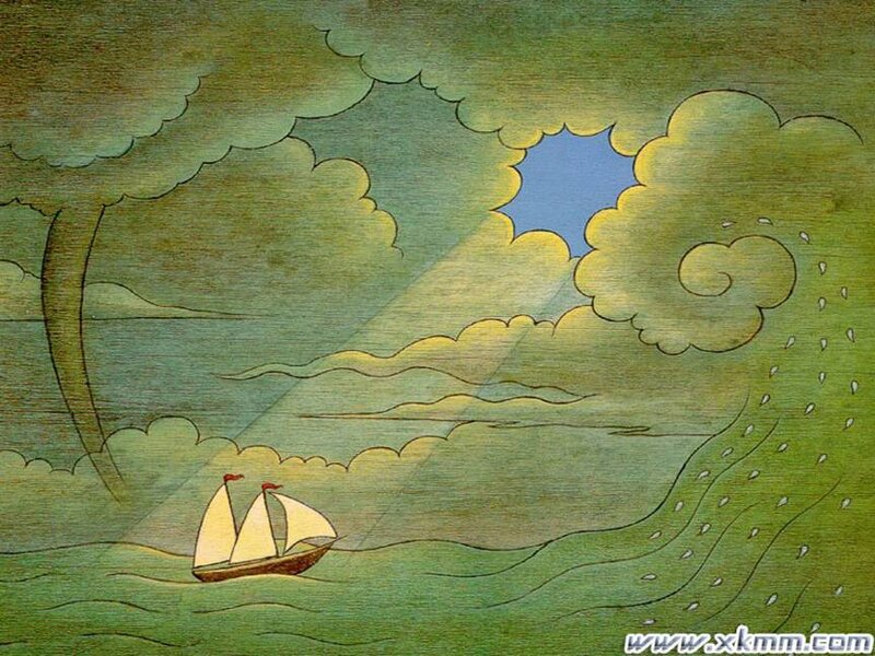 Sailboat in Stormy Sea — Green, Dramatic, Afternoon