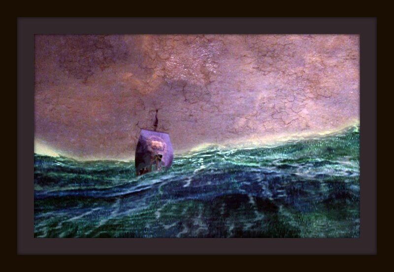 Sailboat in Stormy Sea — Green