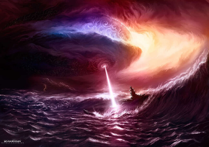 Sailboat in Stormy Sea — Purple