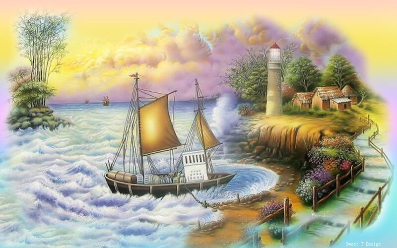 Sailboat in Stormy Sea — Yellow