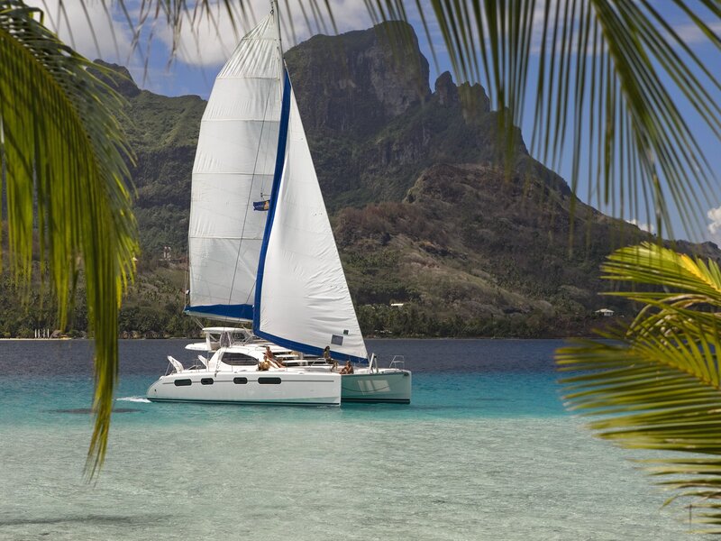 Sailboat in tropical bay