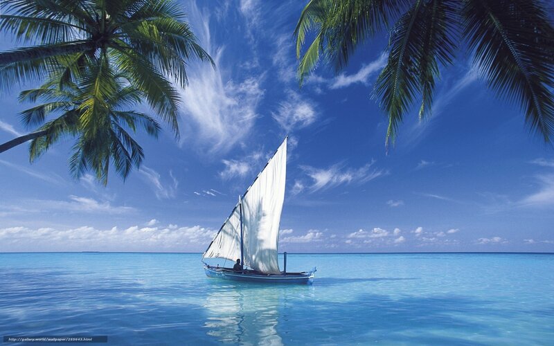 Sailboat in Tropical Water — Blue, Serene, Afternoon, Photograph