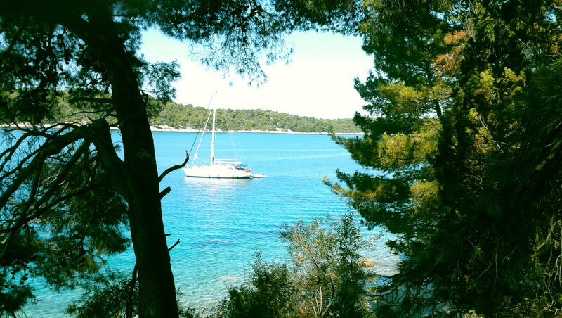 Sailboat in Turquoise Water — Blue, Serene, Afternoon, Photograph