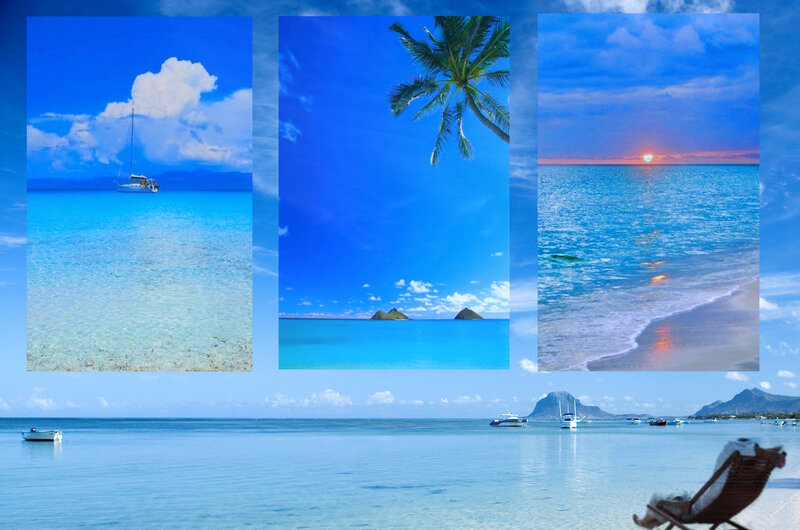 Sailboat in Turquoise Water — Blue, Serene, Sunset