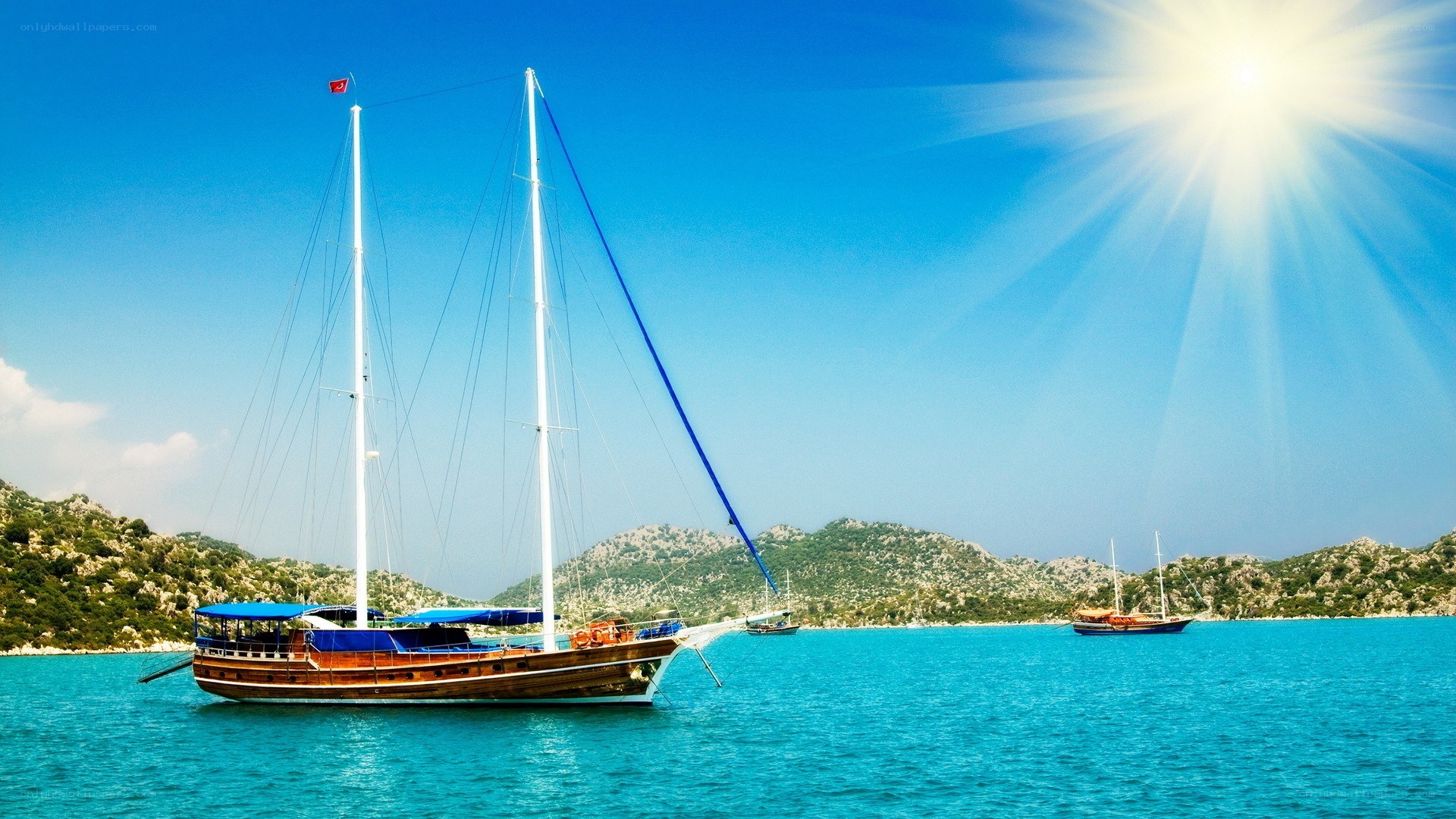 Sailboat in turquoise waters