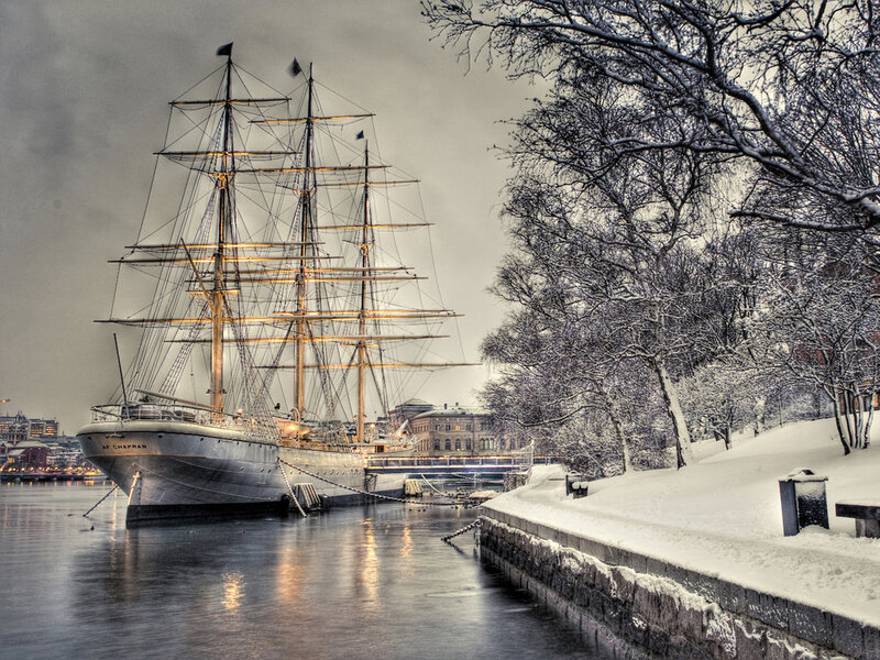 Sailboat in Winter Harbor