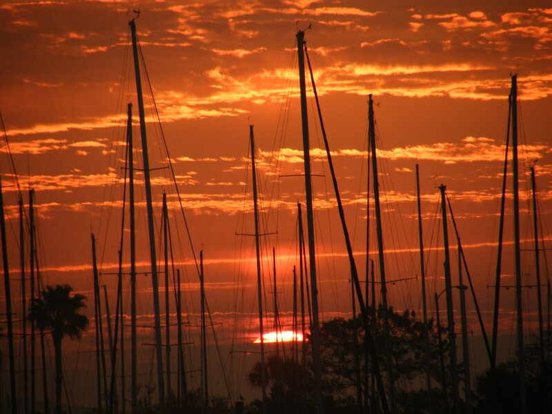 Sailboat Masts at Sunset — Orange