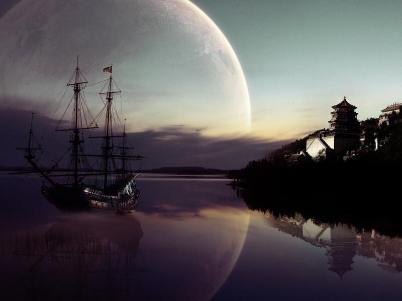 sailboat near alien moon