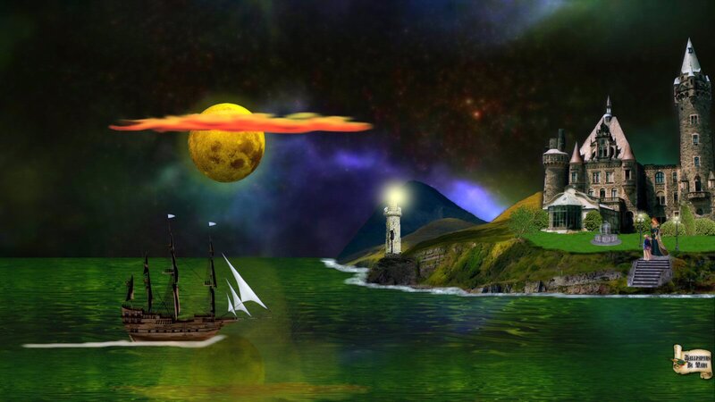 Sailboat Near Castle — Green