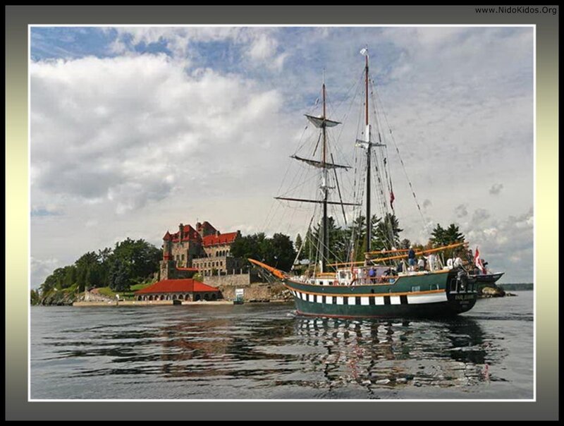 Sailboat near castle on island
