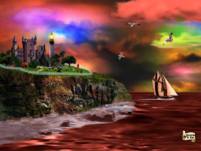 Sailboat Near Castle — Red