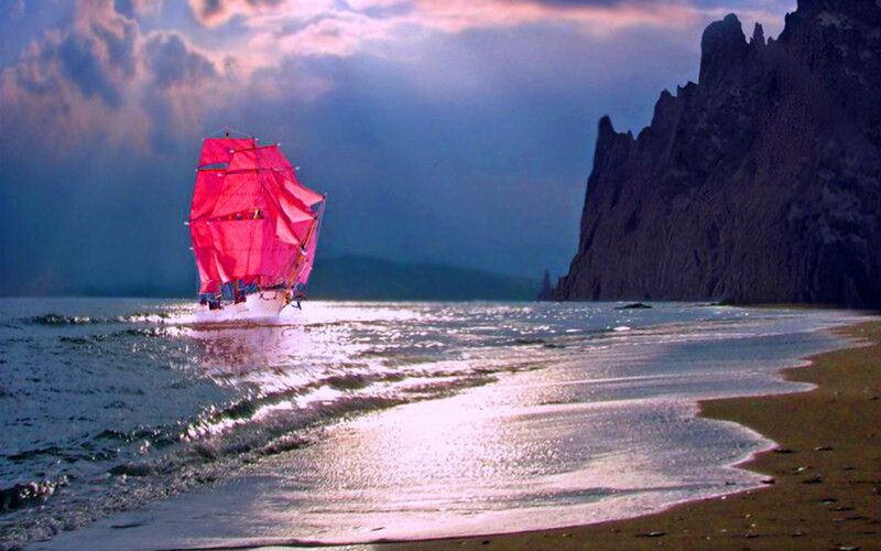 Sailboat Near Cliff
