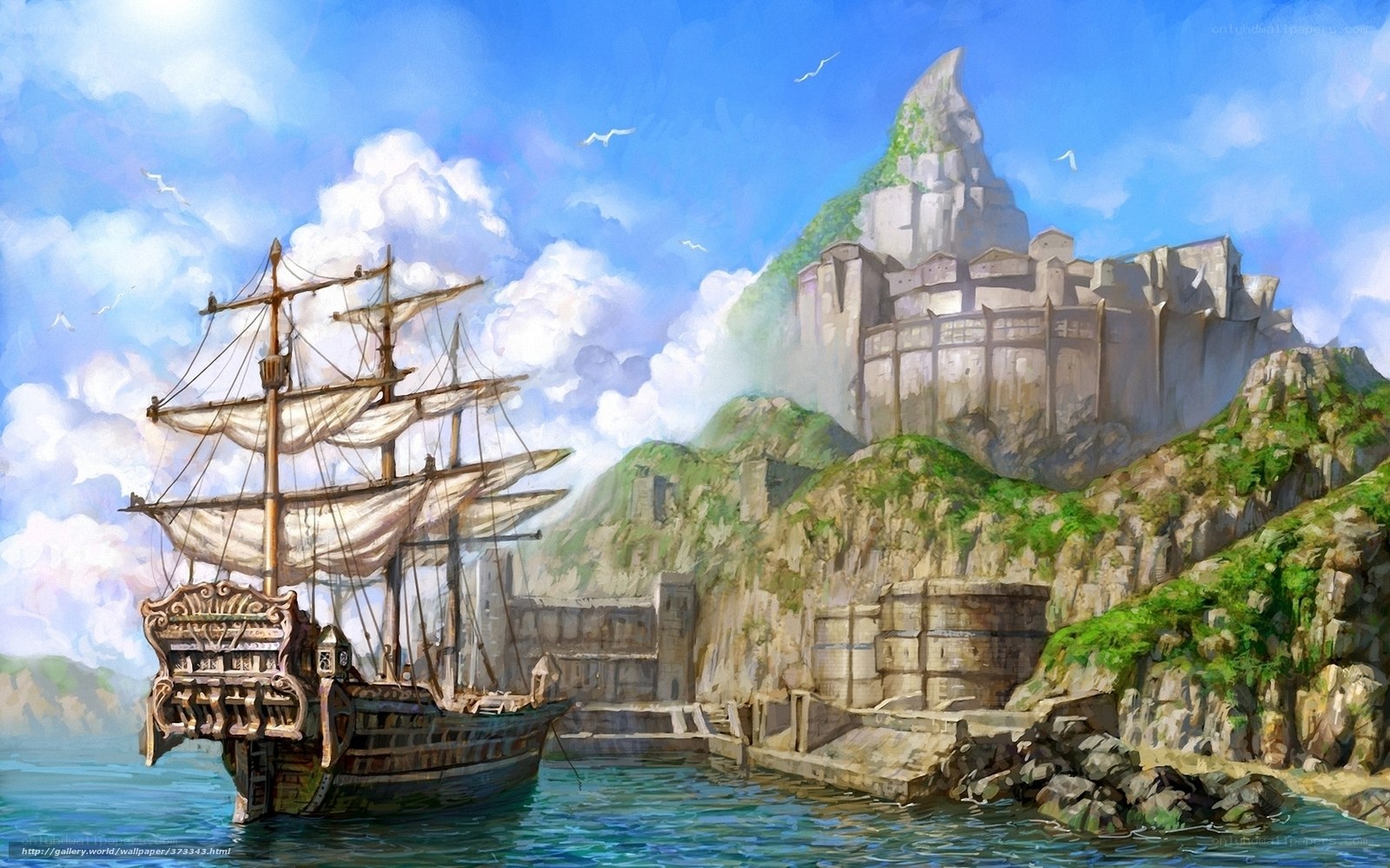 Sailboat near coastal fortress