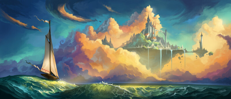 Sailboat Near Floating Island