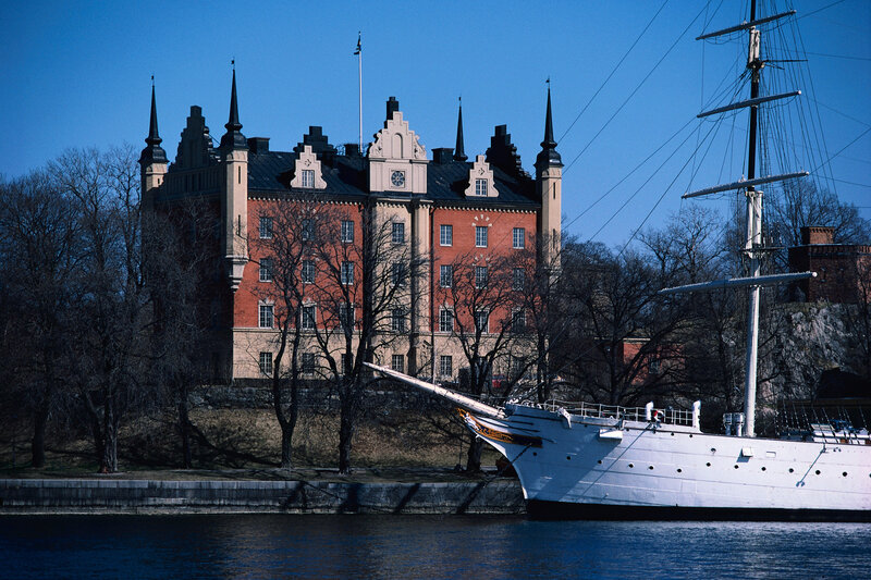 Sailboat near historic building