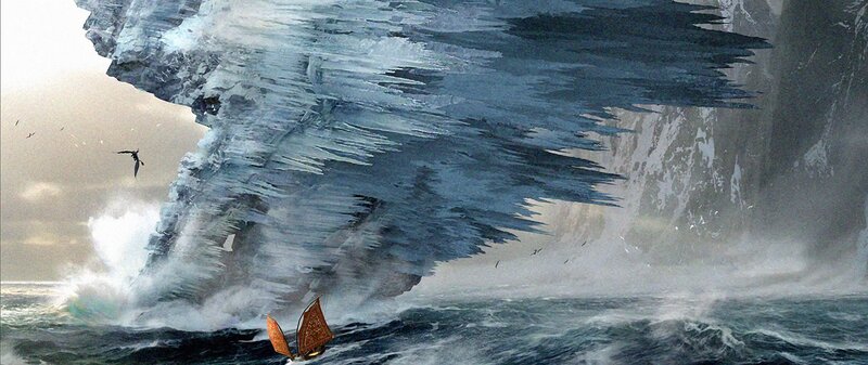 Sailboat Near Ice Cliff