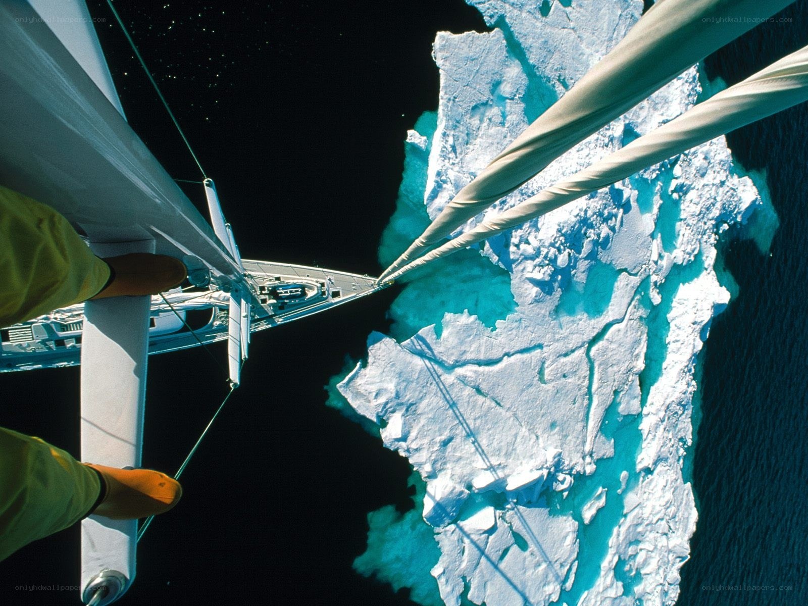 Sailboat near ice floe