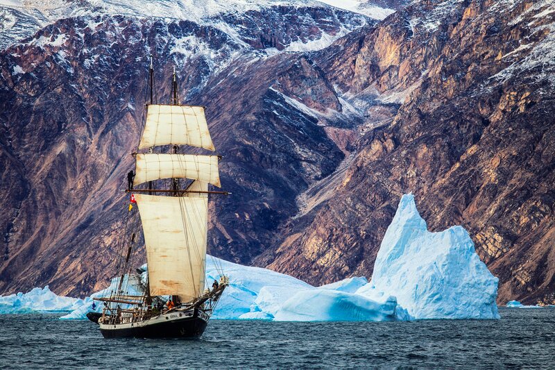 Sailboat Near Iceberg — Blue, Dramatic
