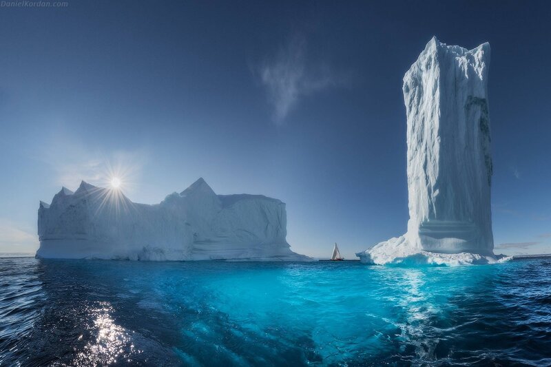 Sailboat Near Icebergs — Blue