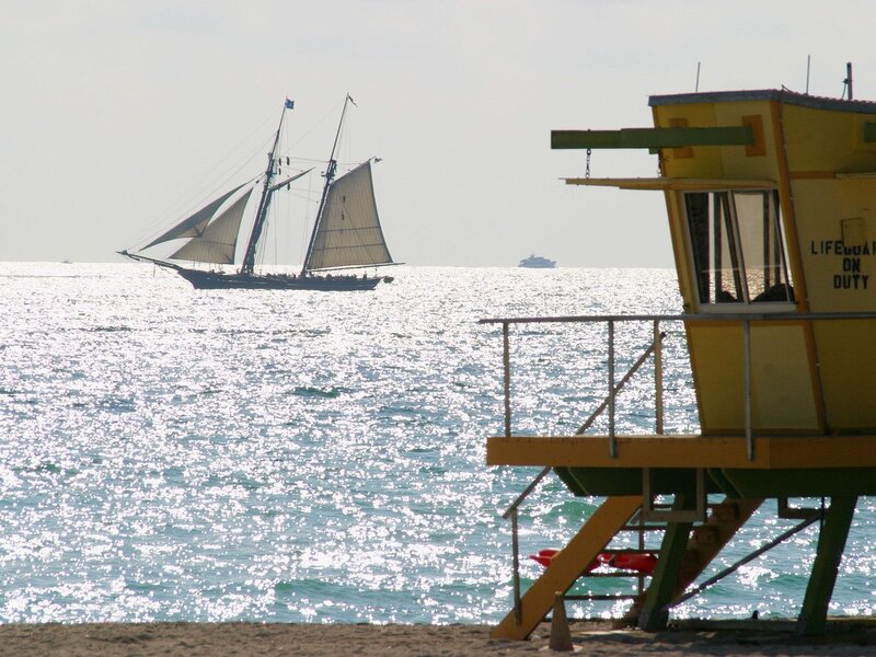 Sailboat near lifeguard station
