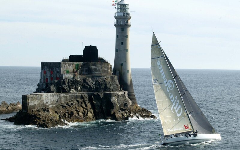 Sailboat Near Lighthouse — Blue, Calm, Afternoon