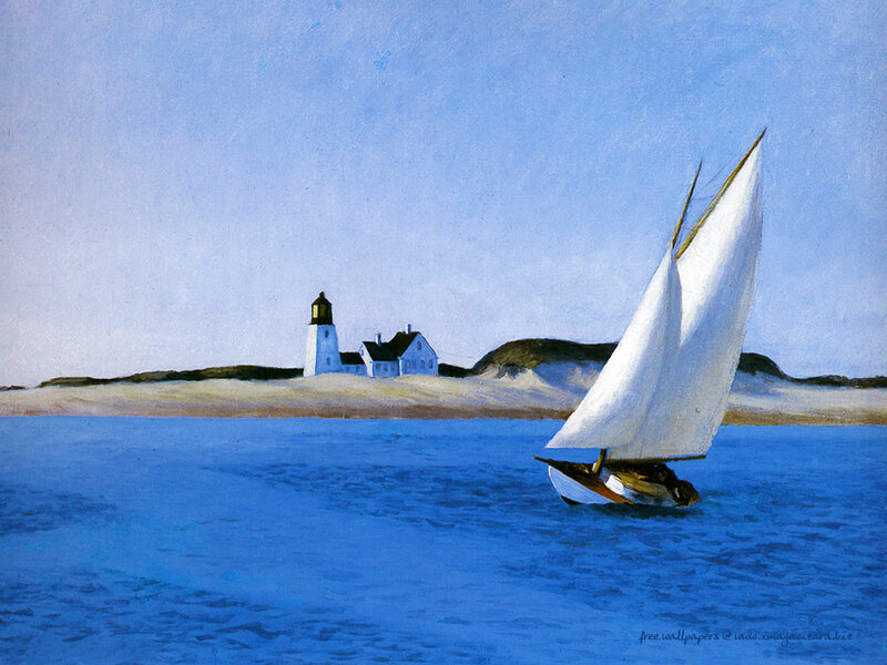 Sailboat Near Lighthouse — Blue