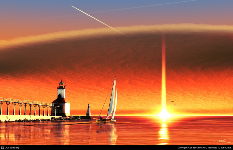 Sailboat Near Lighthouse — Orange