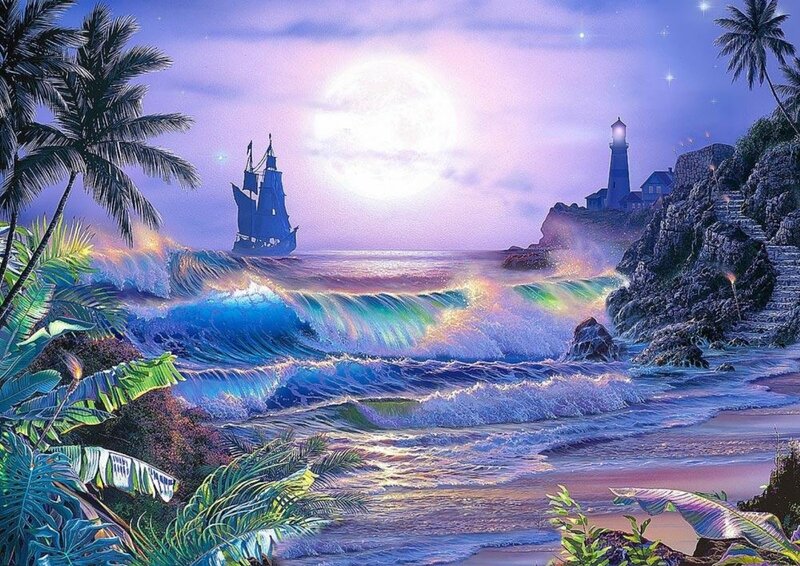 Sailboat Near Lighthouse — Purple