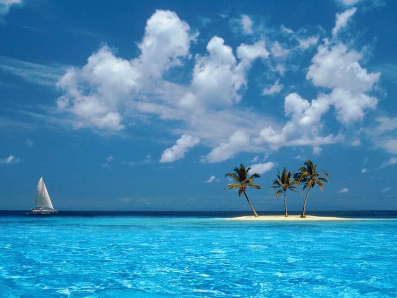 Sailboat Near Palm Island — Blue