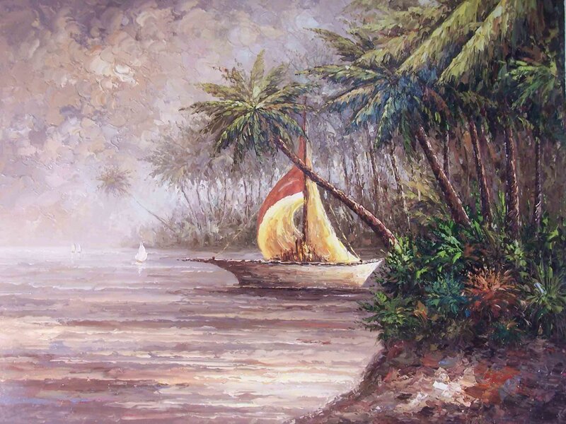 Sailboat Near Palm Trees — Green