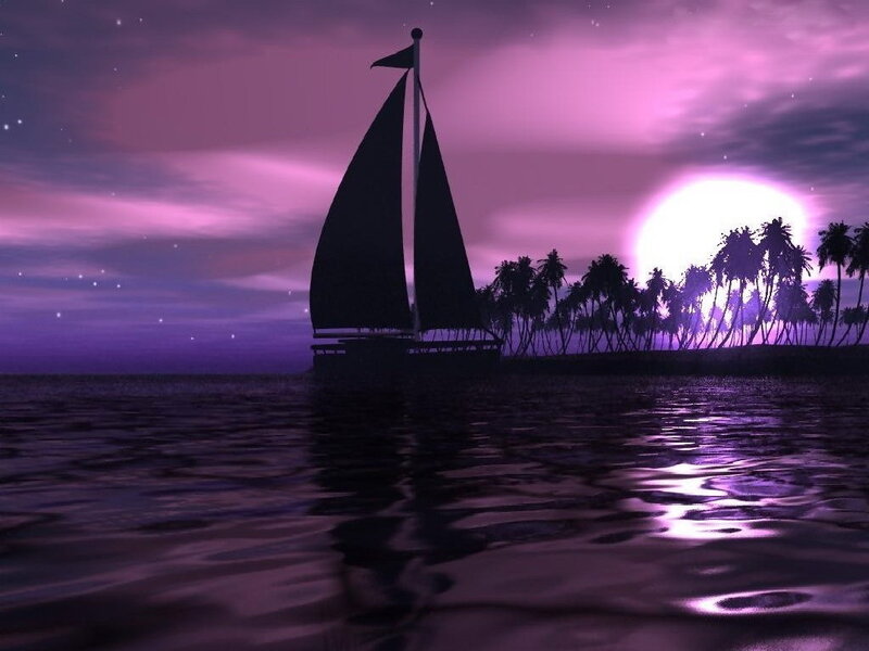 Sailboat Near Palm Trees — Purple