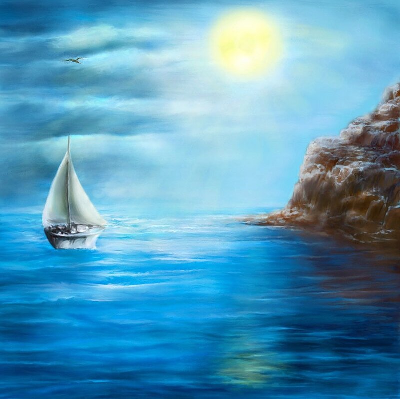 Sailboat Near Rocky Cliff