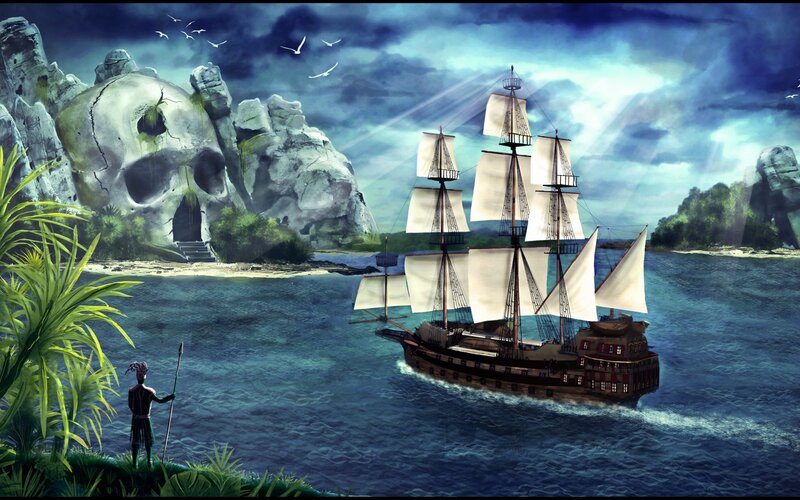 Sailboat Near Skull Island