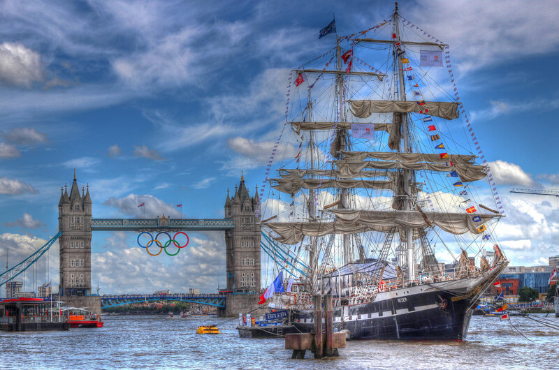 Sailboat Near Tower Bridge — Blue
