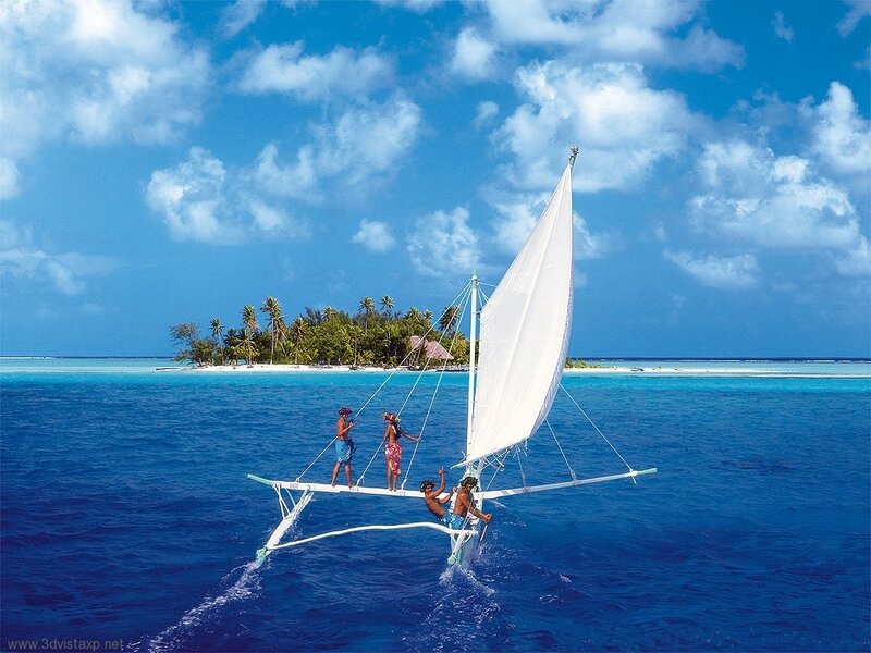 Sailboat near tropical island