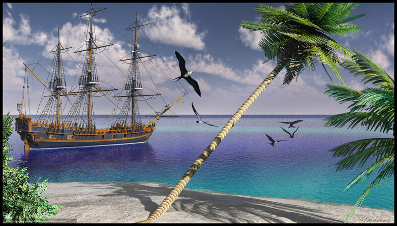 Sailboat near tropical island